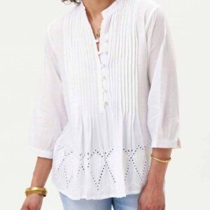 rockflowerpaper White Pintuck Tunic with Eyelet Hem Med NWT